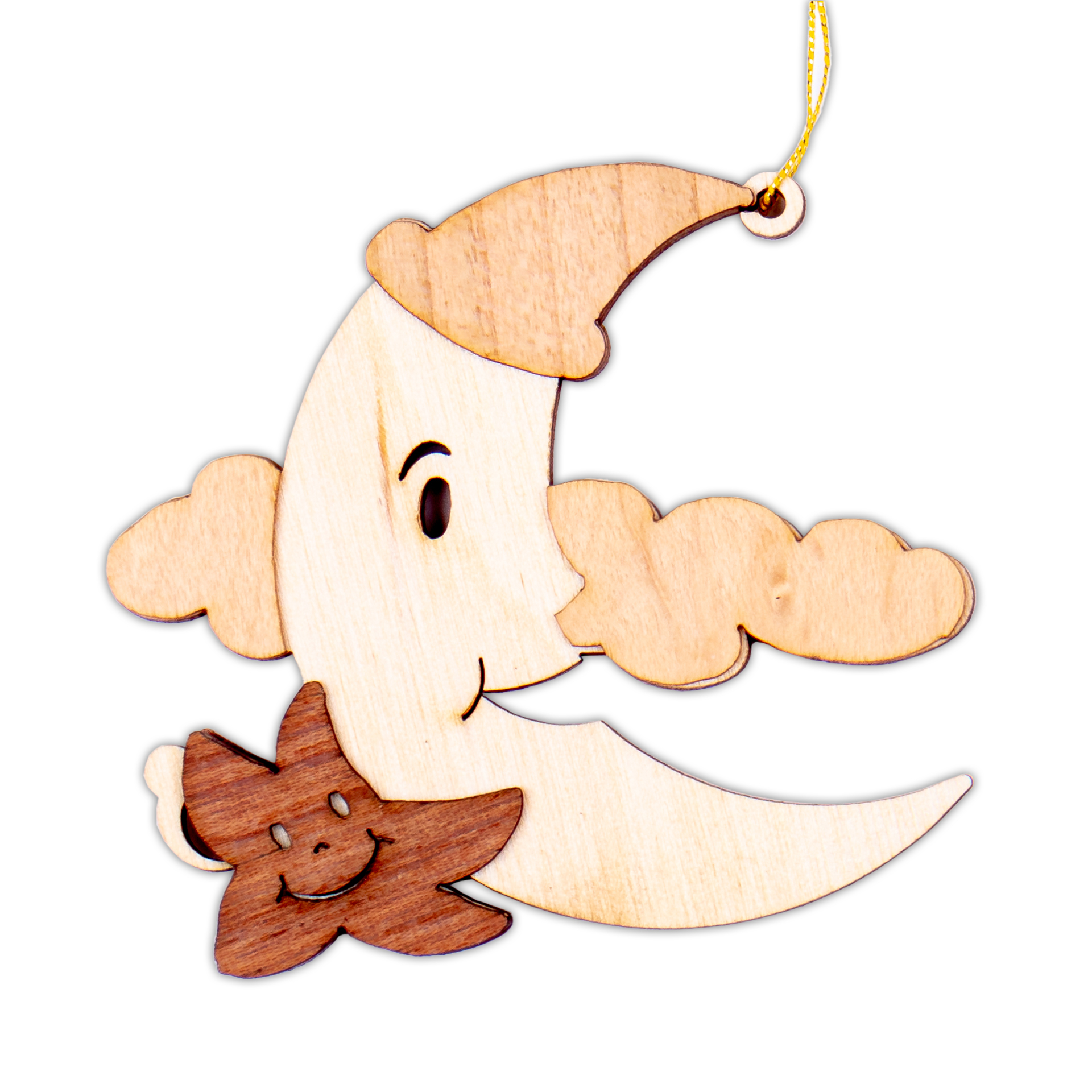 Baumschmuck Mond mit seitlichem Stern Baumschmuck Mond mit seitlichem Stern