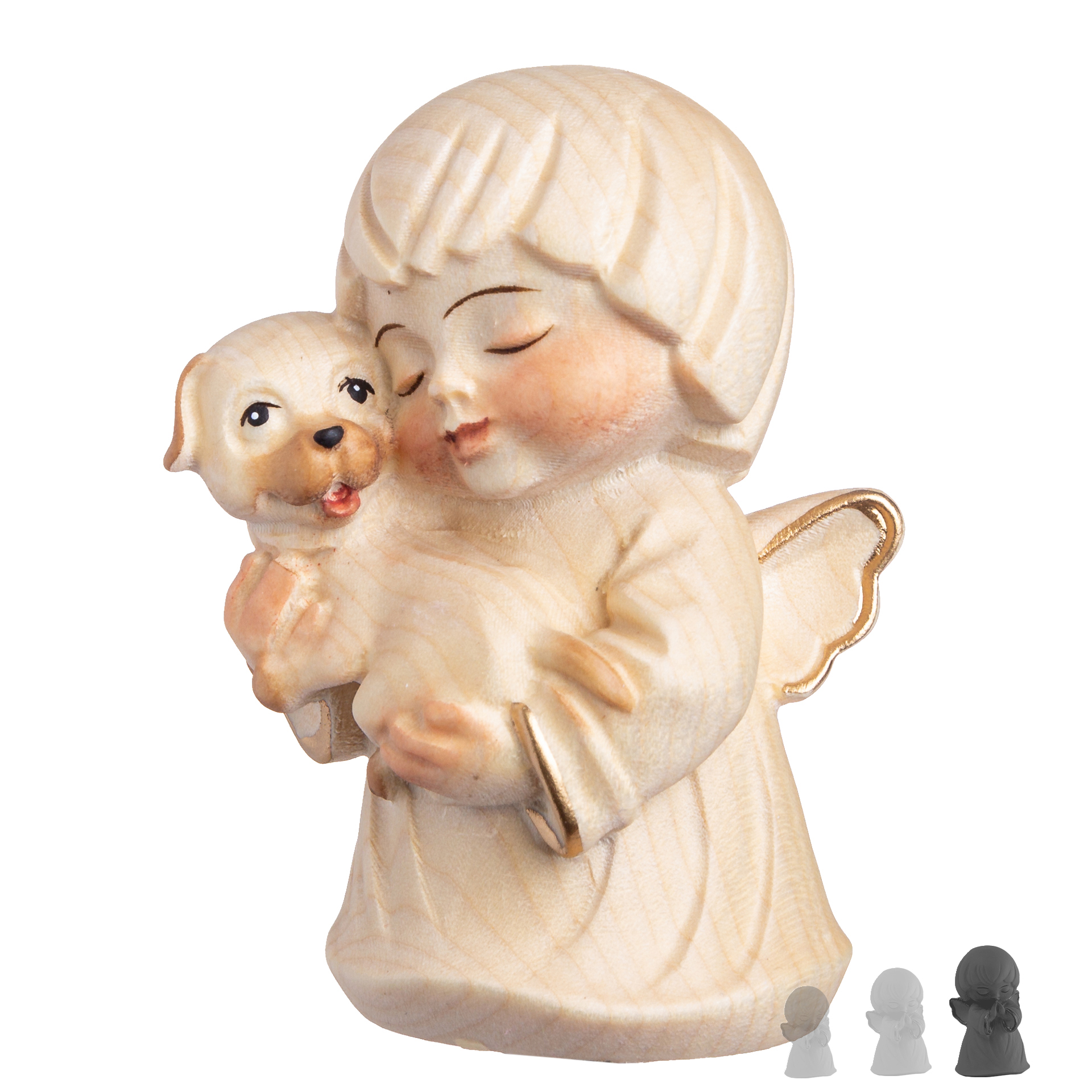 Engel mit Hund 10cm, alabaster