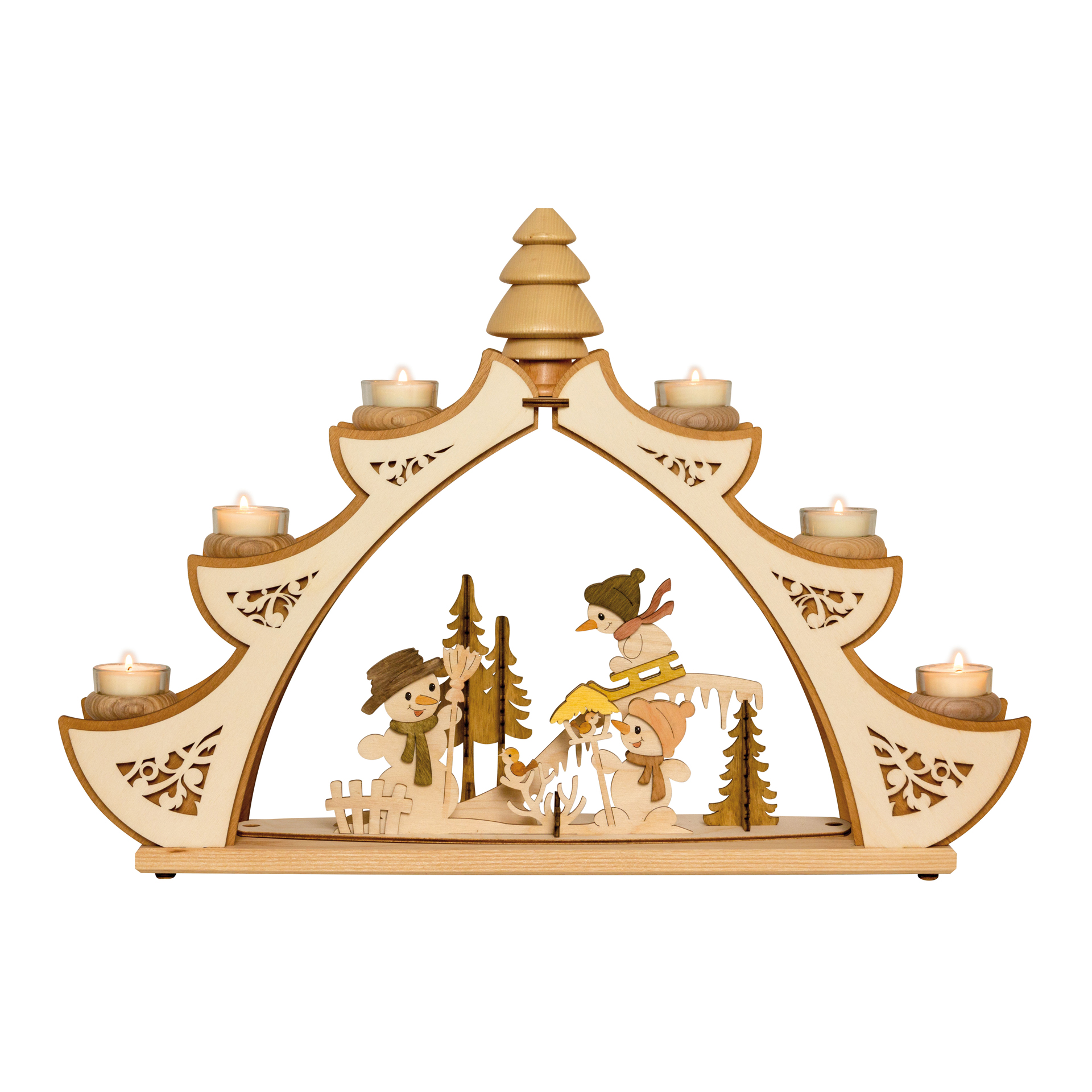 Teelichtbogen mit Schneemannmotiv Teelichtbogen mit Schneemannmotiv