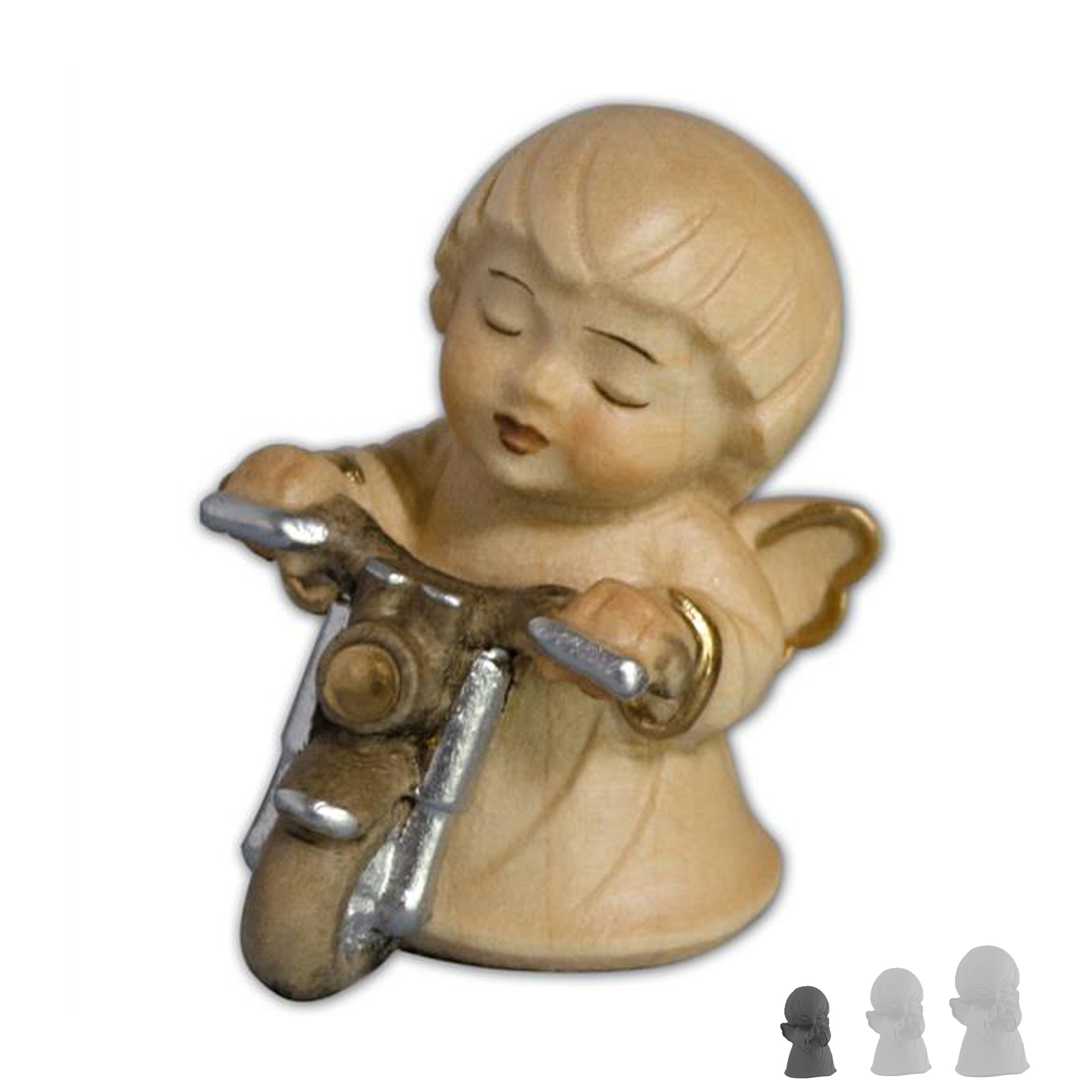 Engel mit Motorrad 4cm, alabaster 