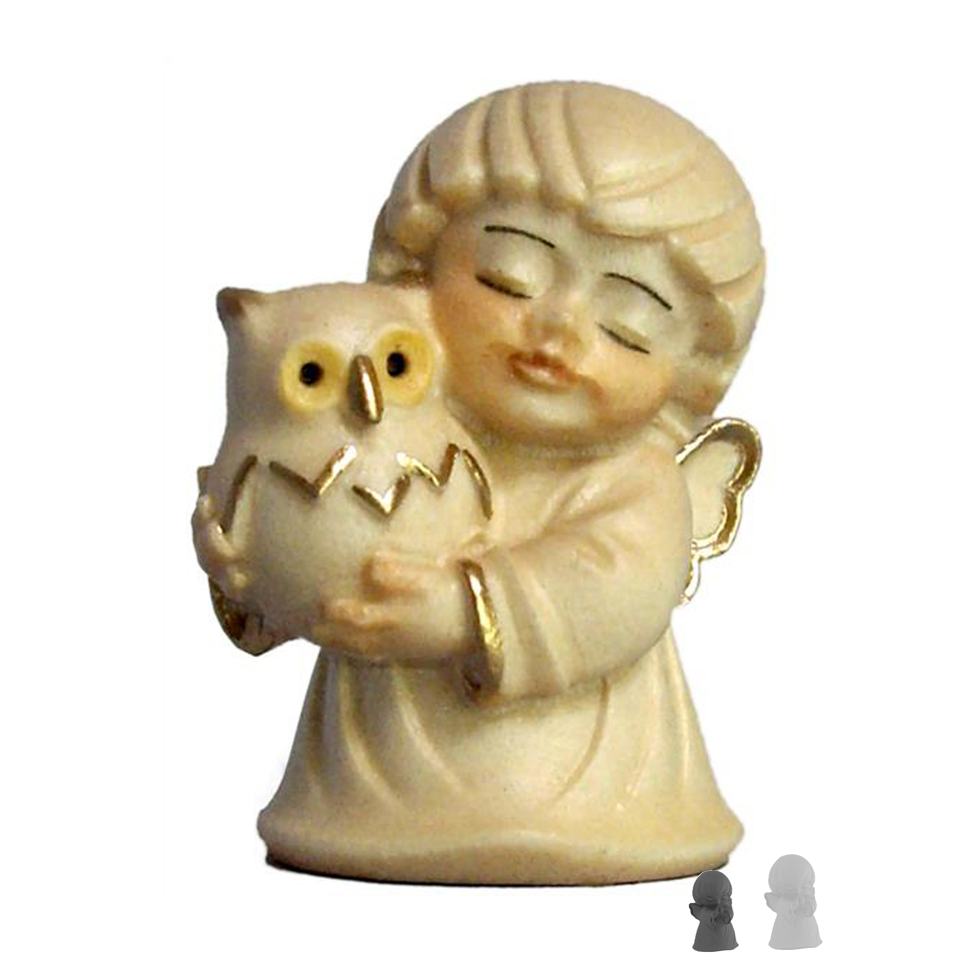 Engel mit Eule 4cm, alabaster 