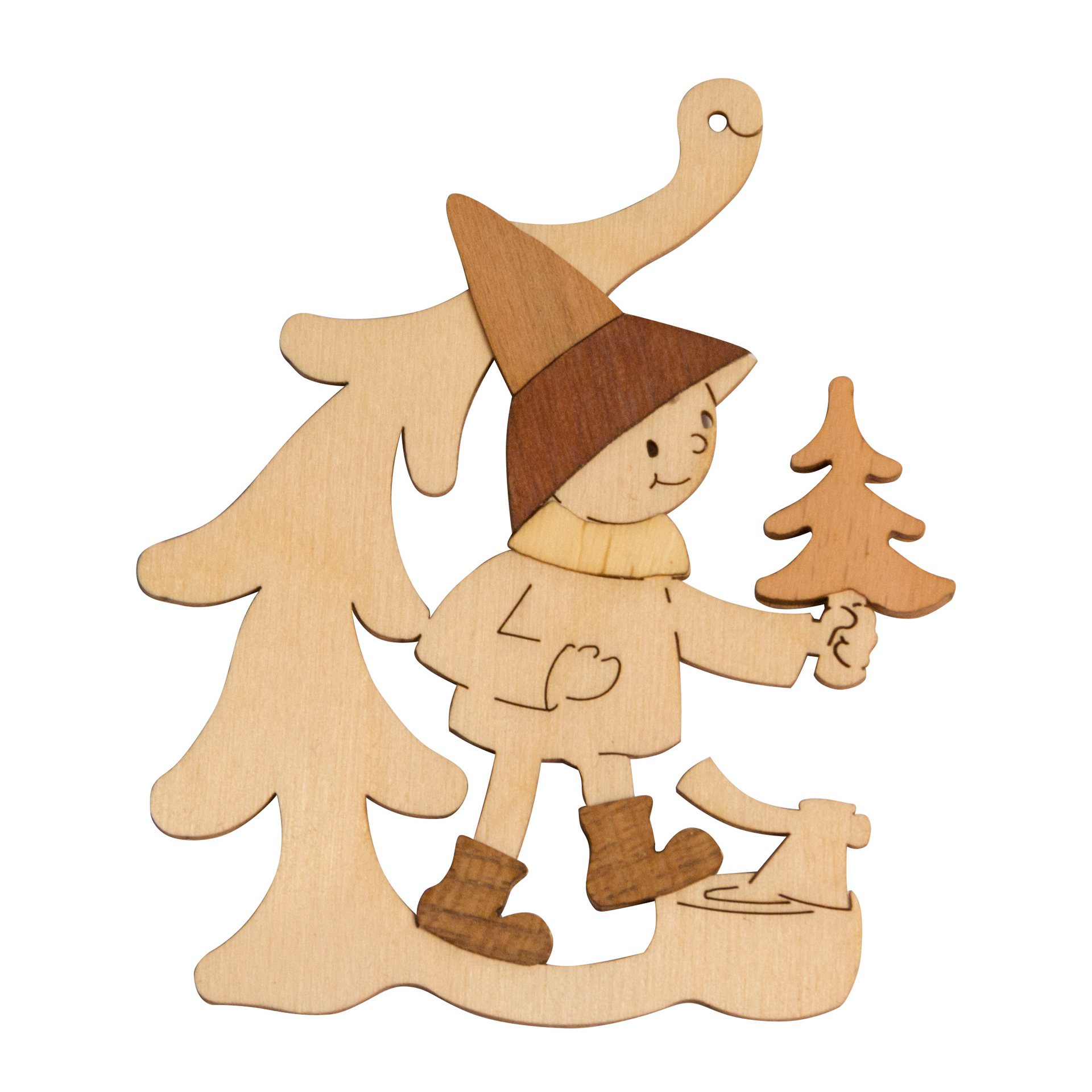 Baumschmuck Wichtel mit Baum