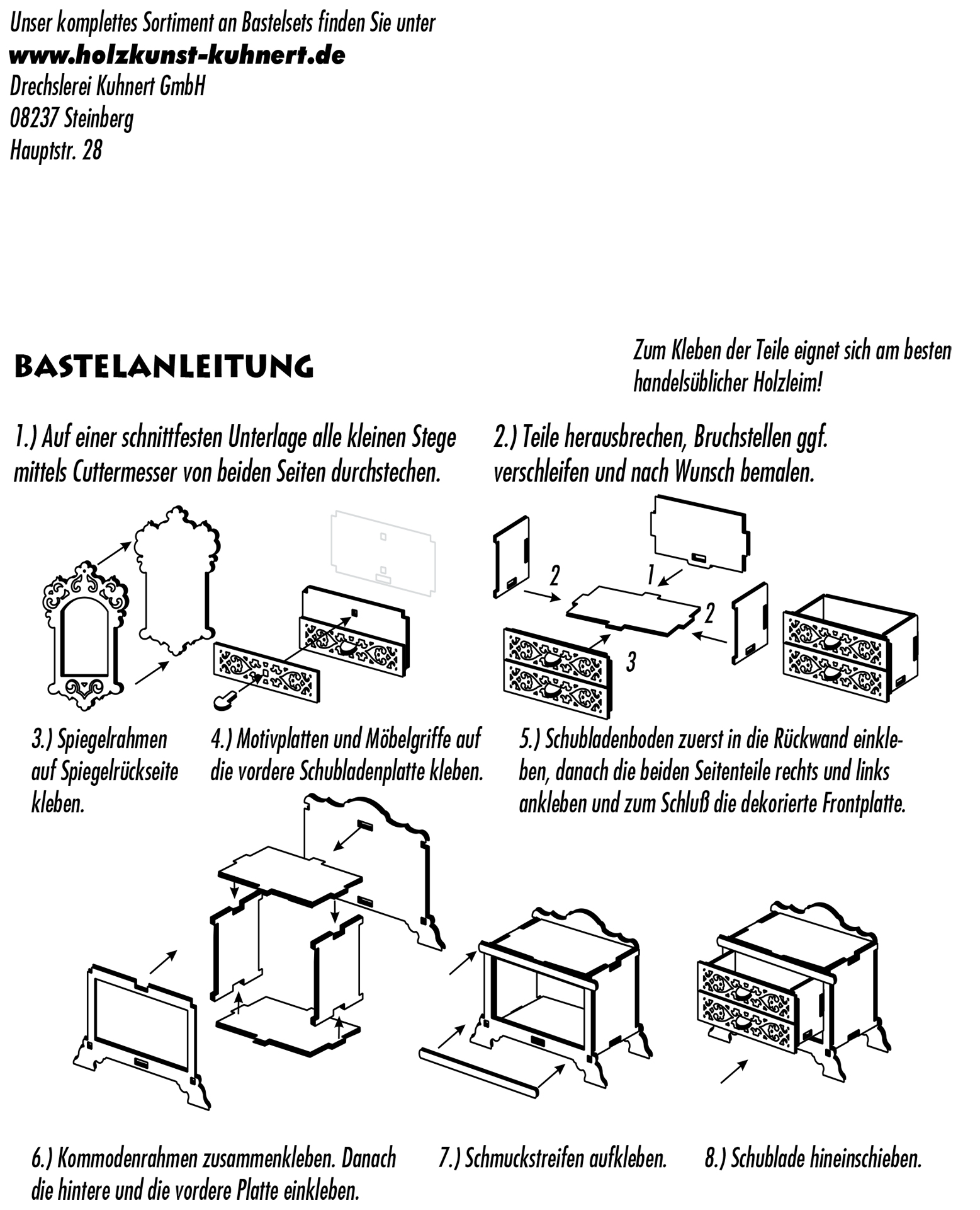 Bastelset Puppenmöbel Kommode mit Spiegel