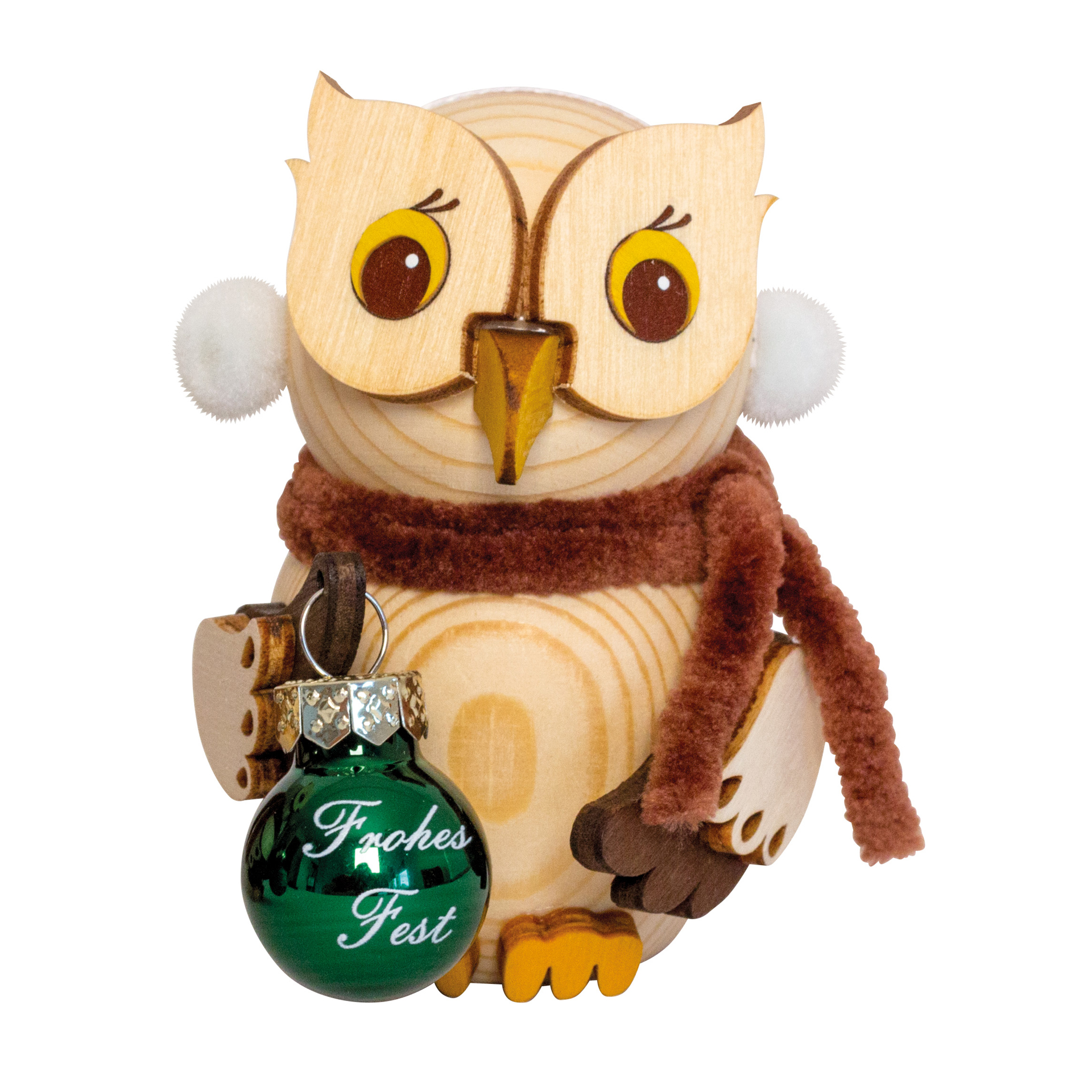 MINI Eule mit Weihnachtskugel - grün