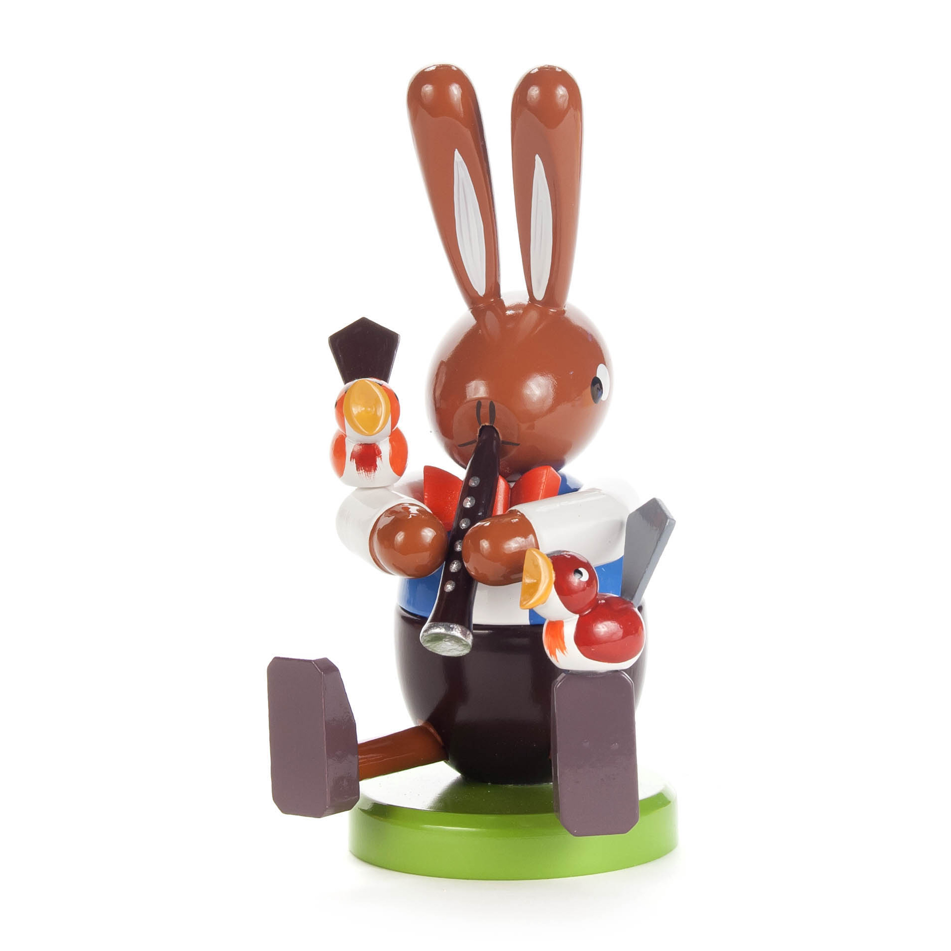 Hase mit Klarinette und Vögeln
