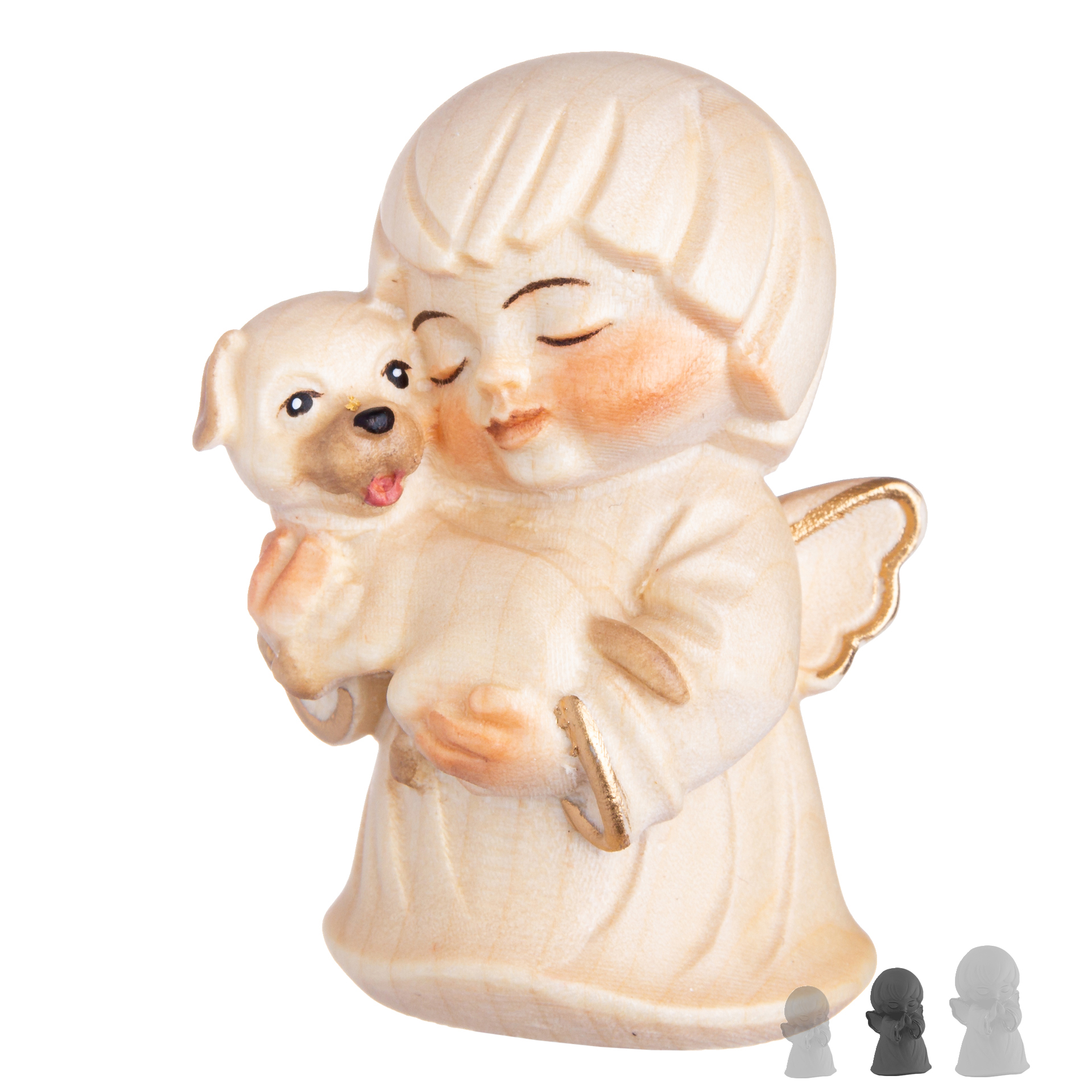 Engel mit Hund 7cm, alabaster