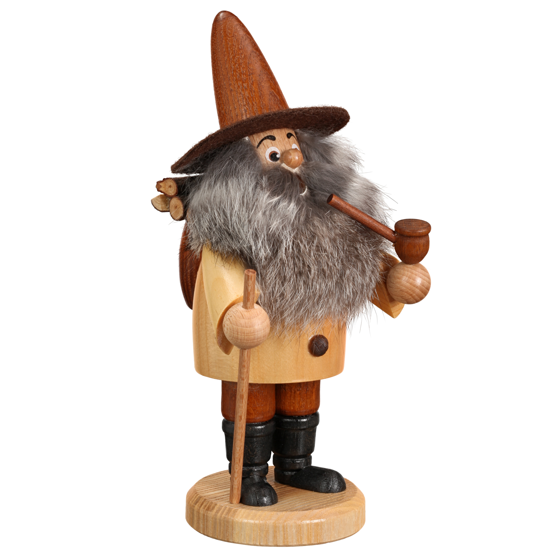 Rauchfigur Wichtel Holzsammler, natur