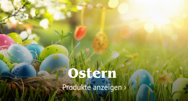 Österliches Bild mit Eiern, verlinkt zu den Osterprodukten