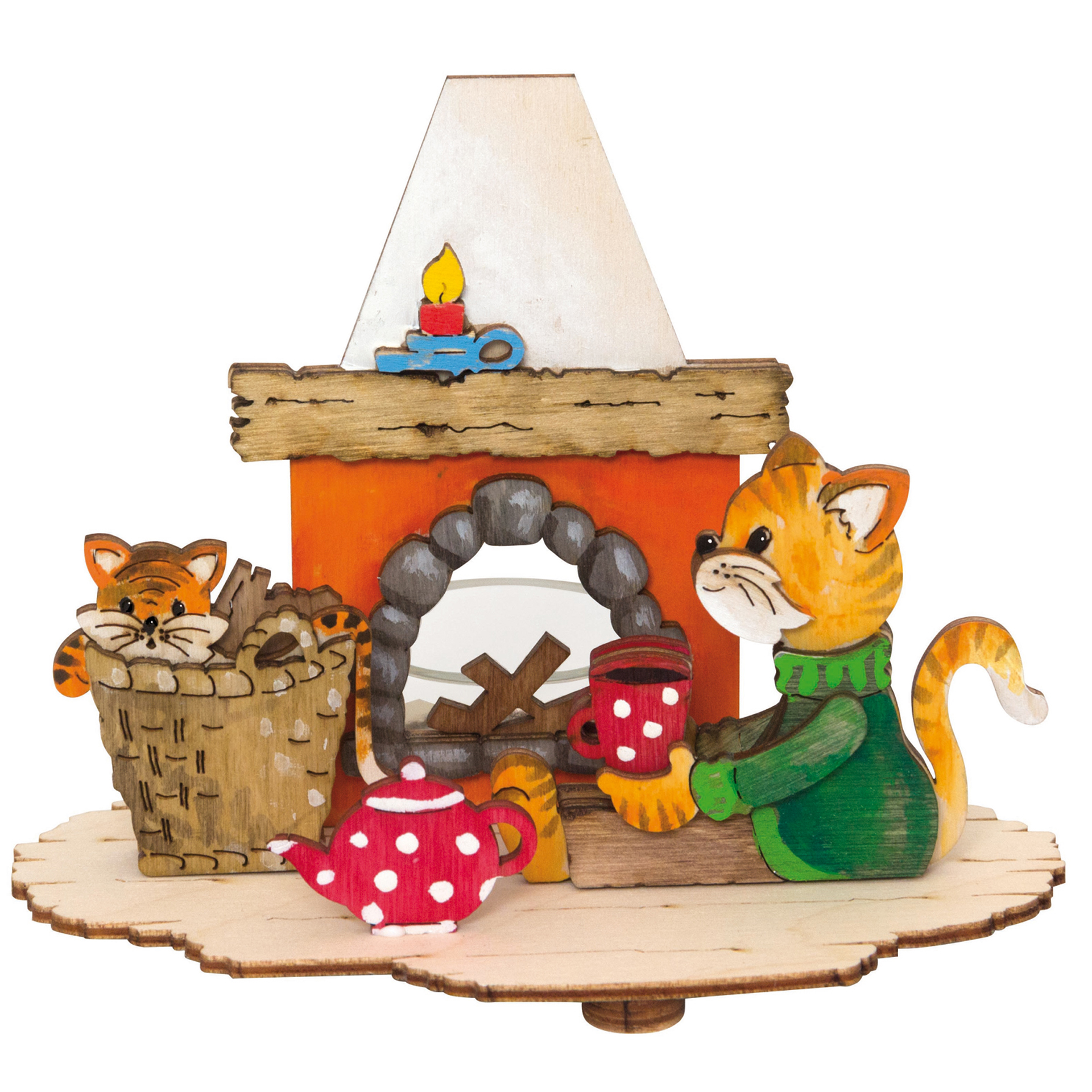 Bastelset Teelichthalter Katzen am Kamin