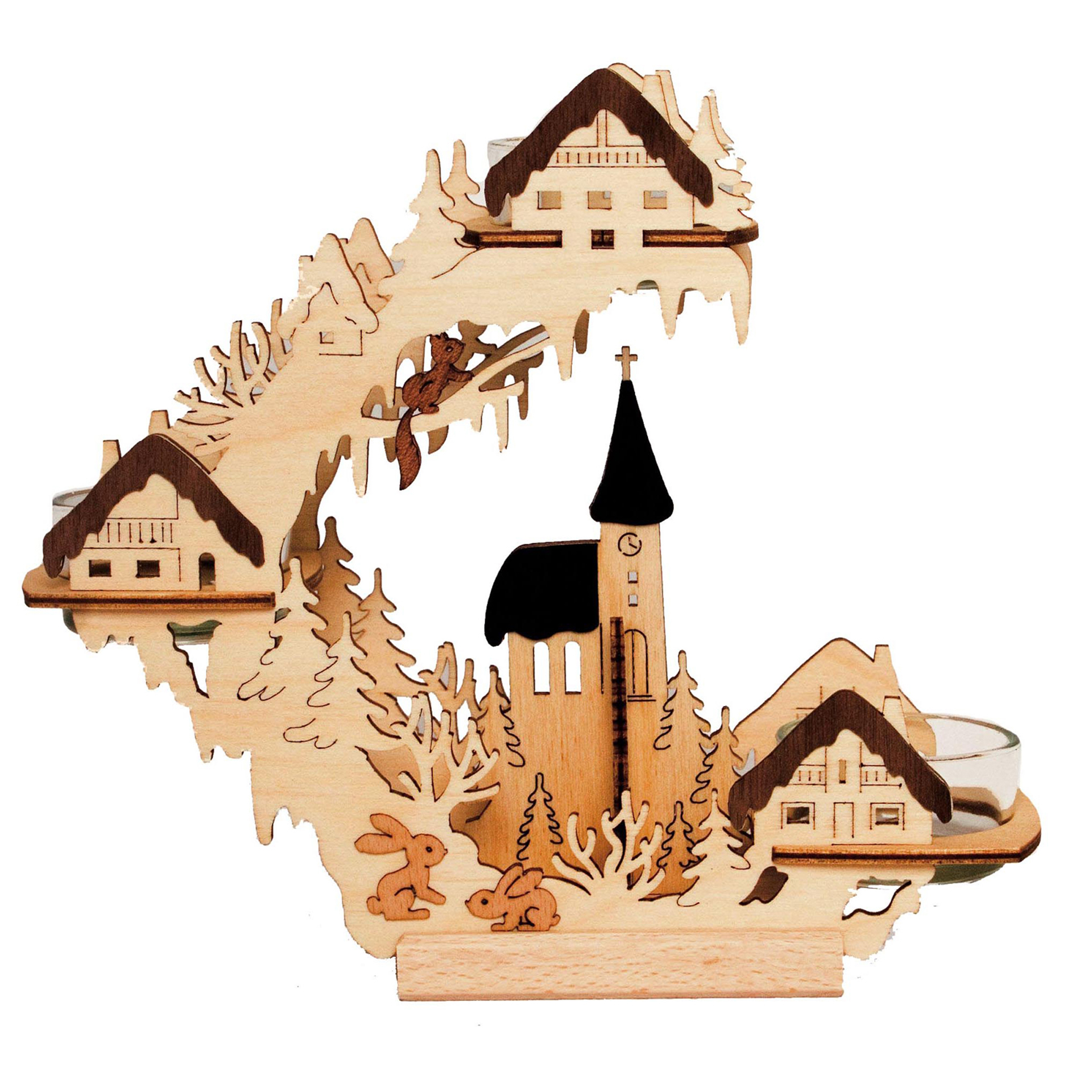 Teelichtkranz Kirche und Häuser