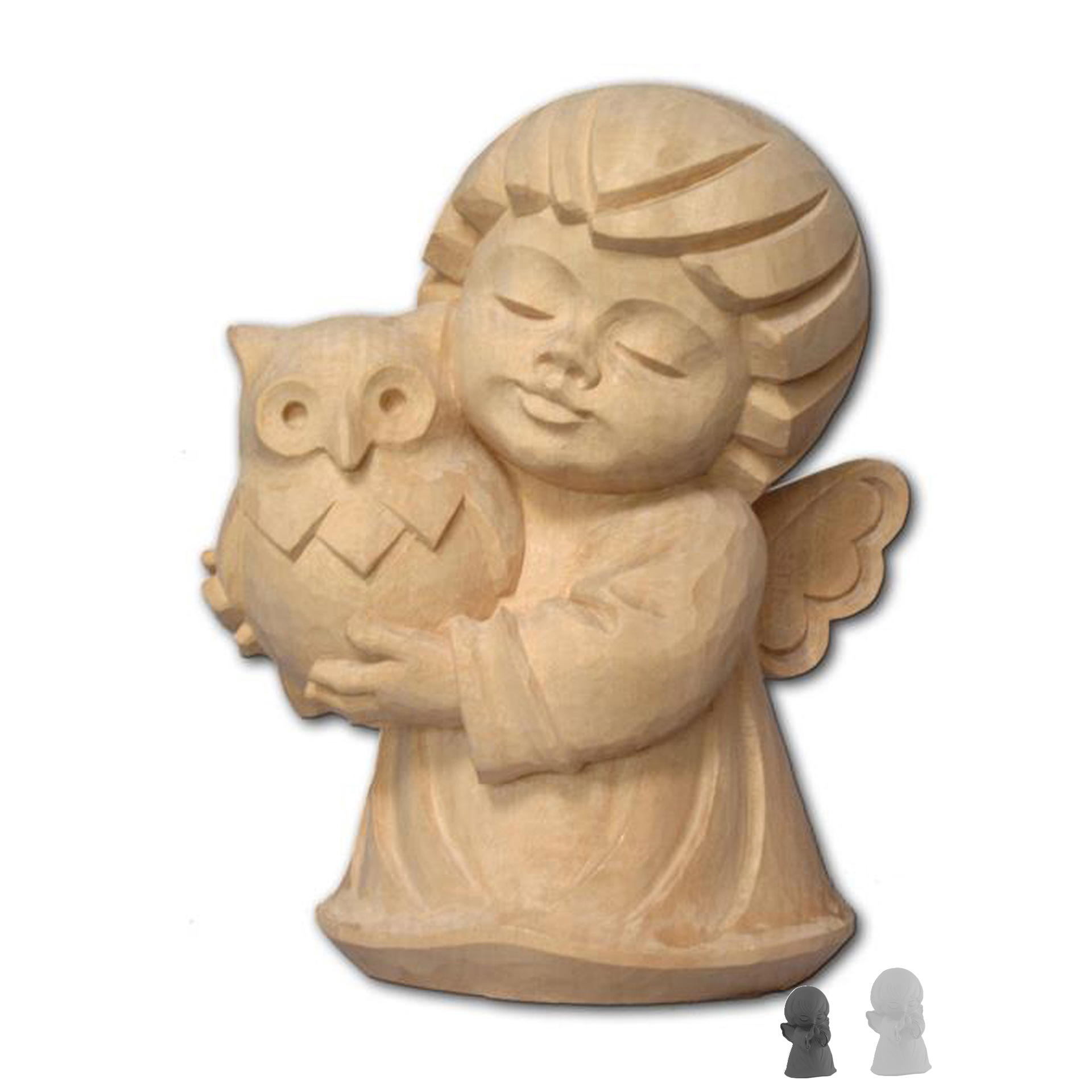 Engel mit Eule 4cm, natur Engel mit Eule 4cm, natur