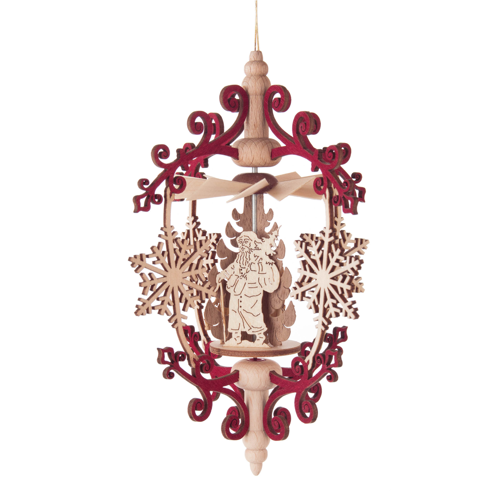 Mini Pyramide Weihnachtsmann und Schneekristall, Wärmespiel hängend Mini Pyramide Weihnachtsmann und Schneekristall, Wärmespiel hängend