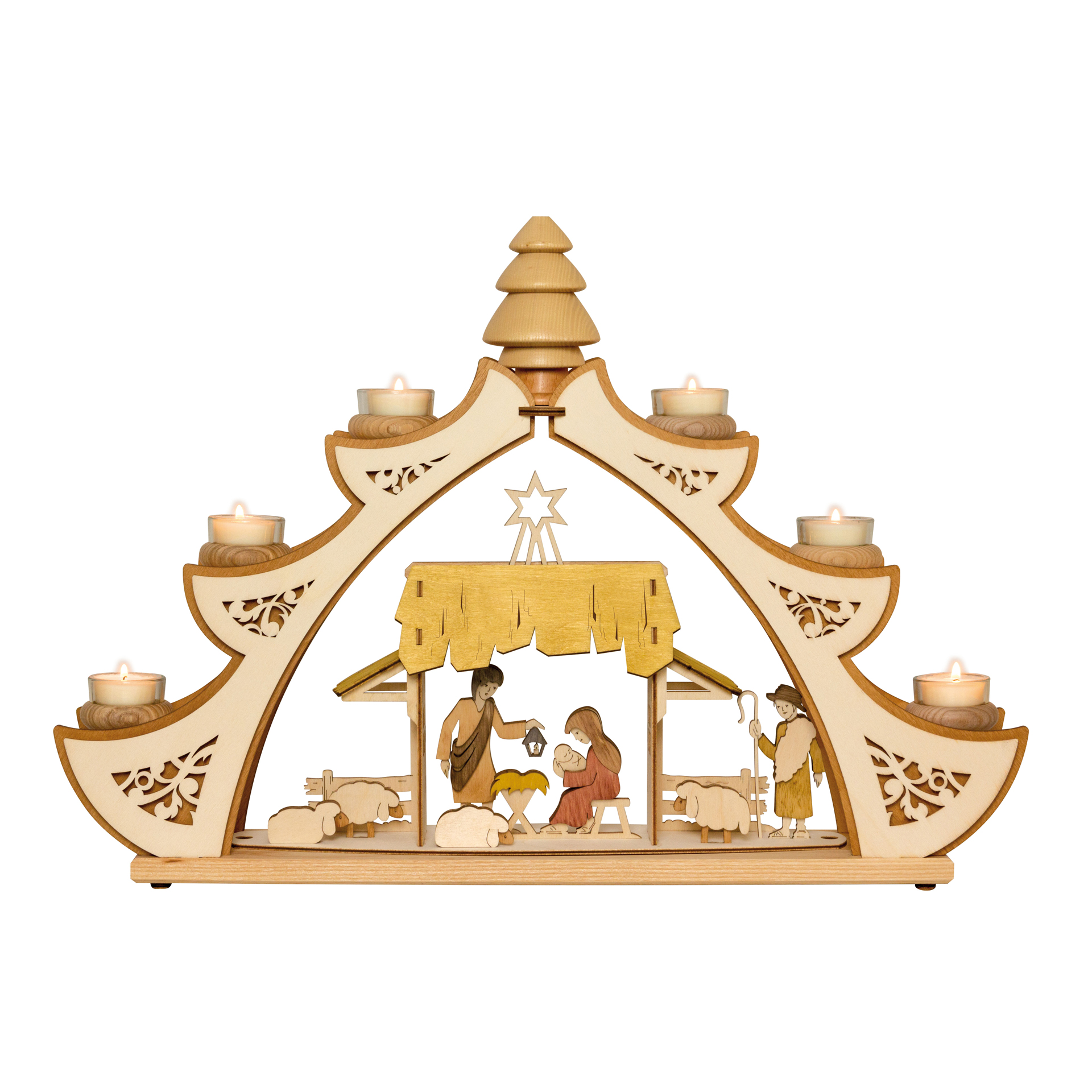 Teelichtbogen mit Krippenmotiv Teelichtbogen mit Krippenmotiv
