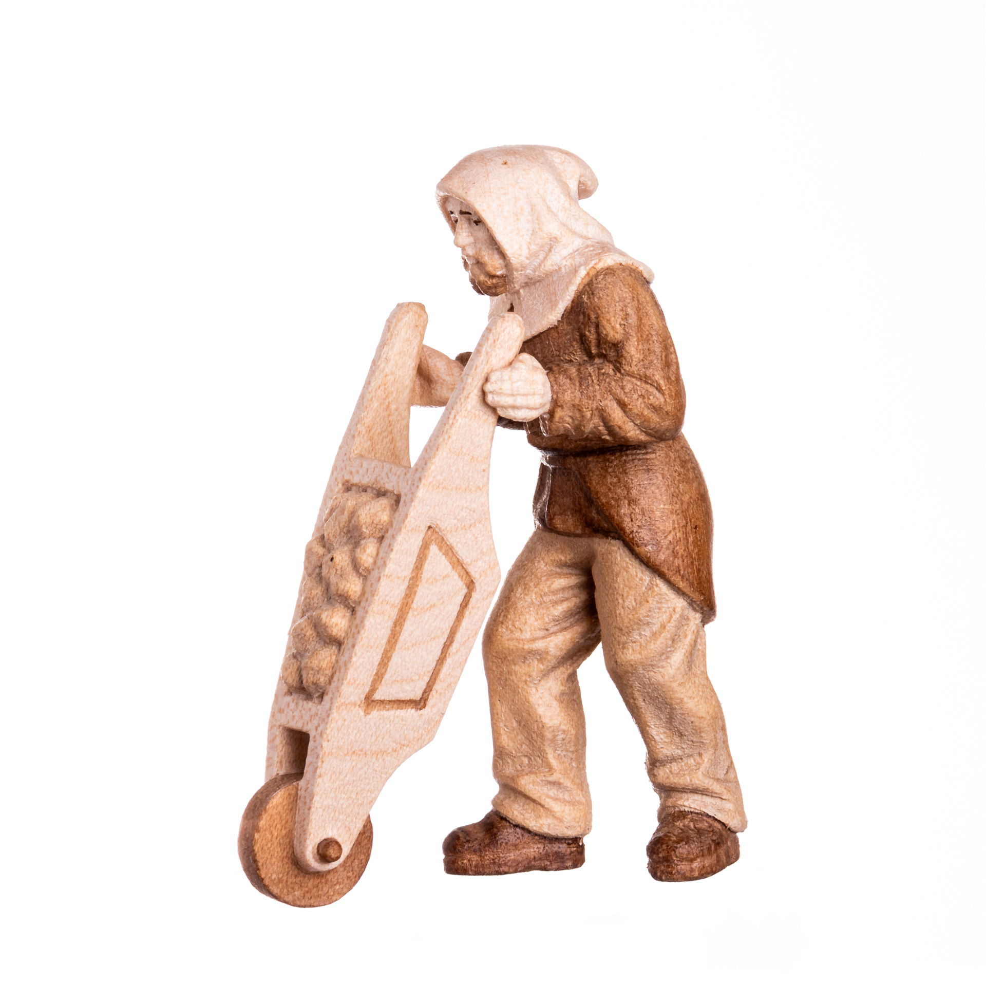 Bergmann mit Schubkarre 10cm, gebeizt