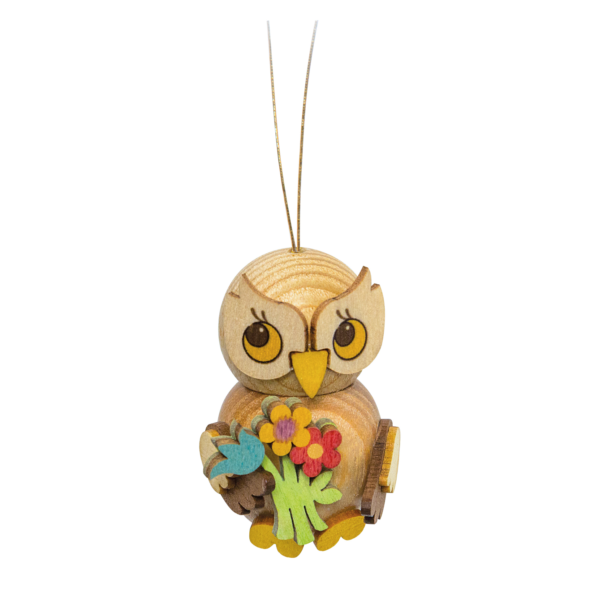 Baumschmuck Eulenkind mit Blumenstrauß