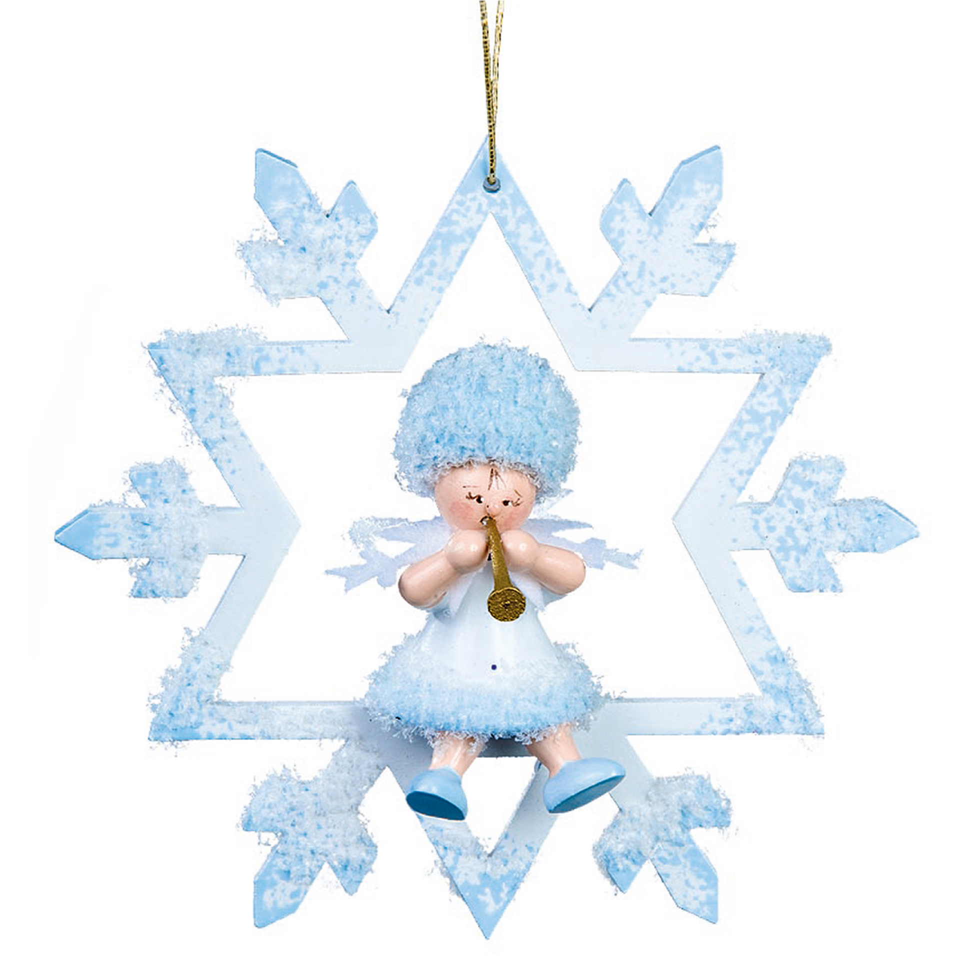 Baumschmuck Schneeflöckchen mit Klarinette im Kristall Baumschmuck Schneeflöckchen mit Klarinette im Kristall