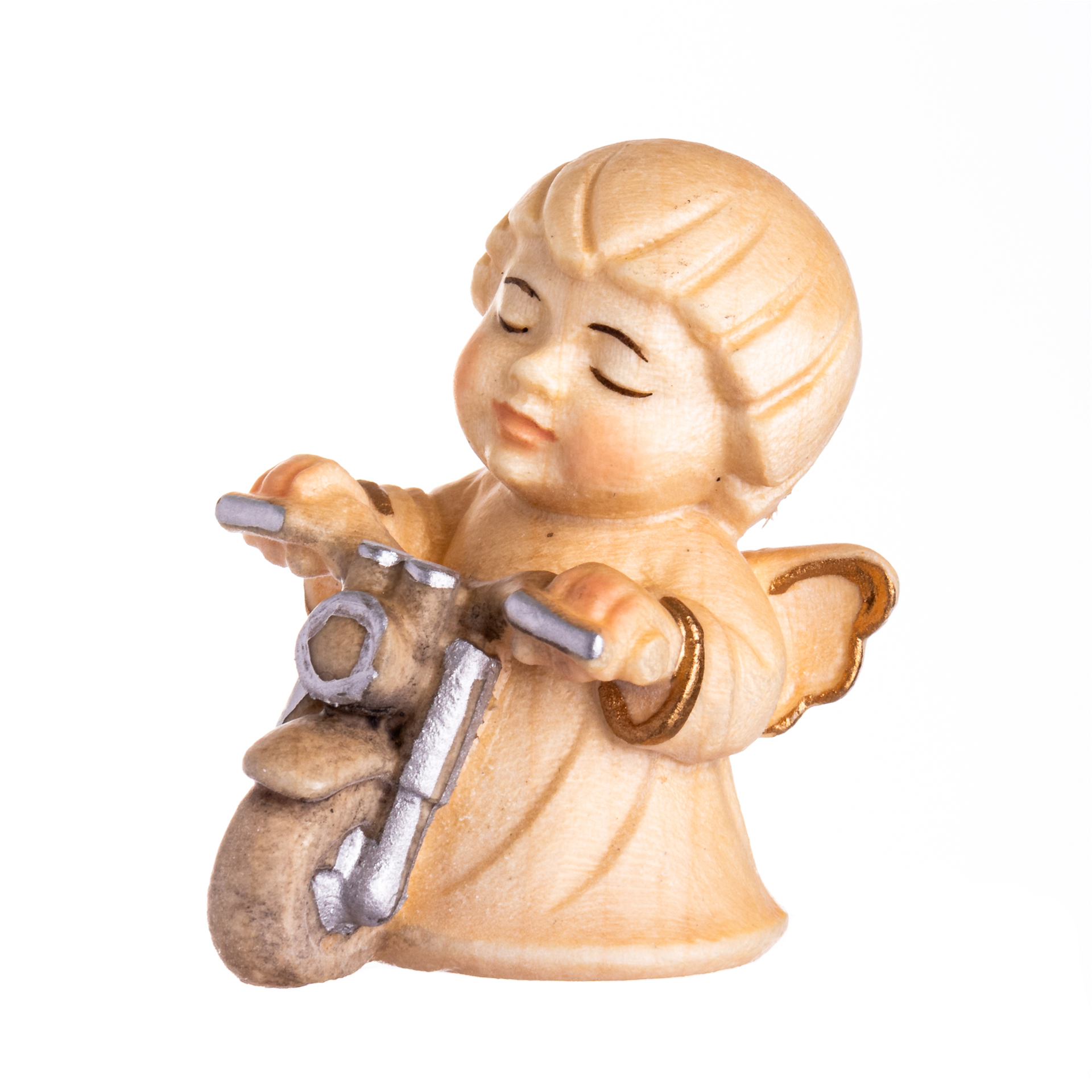 Engel mit Motorrad 4cm, alabaster 