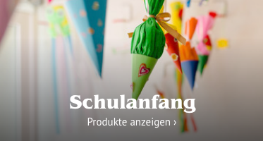 Bild mit Schultüten, verlinkt zu Schulanfangsprodukten