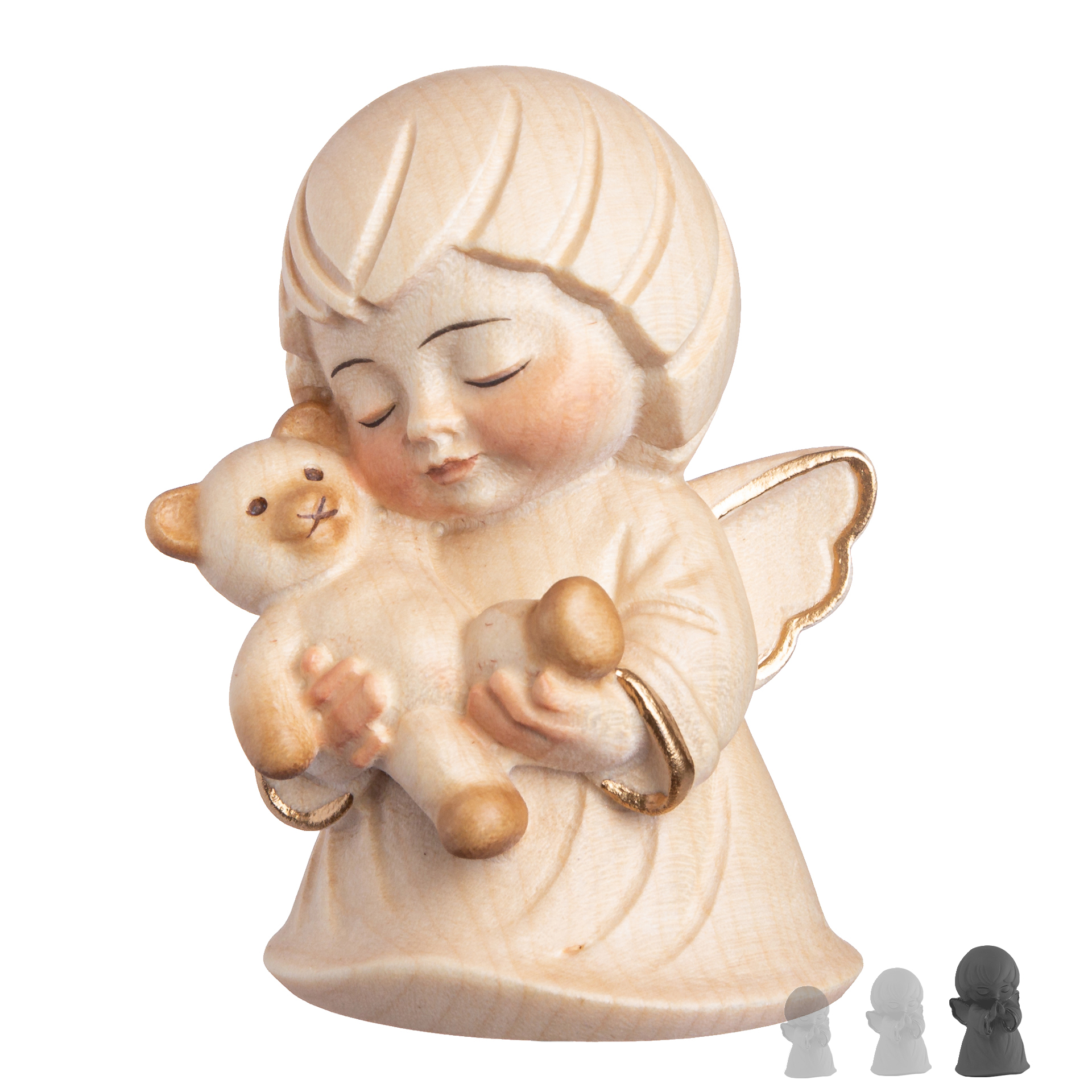 Engel mit Teddy 10cm, alabaster