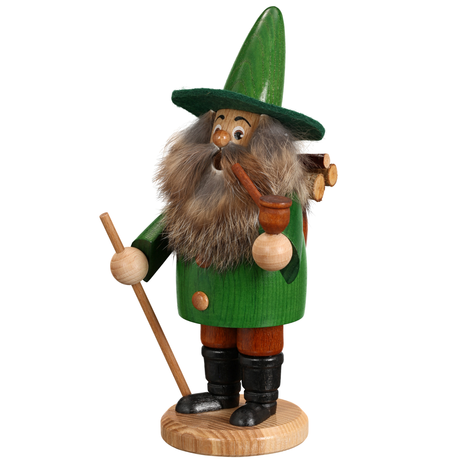 Rauchfigur Wichtel Holzsammler, grün