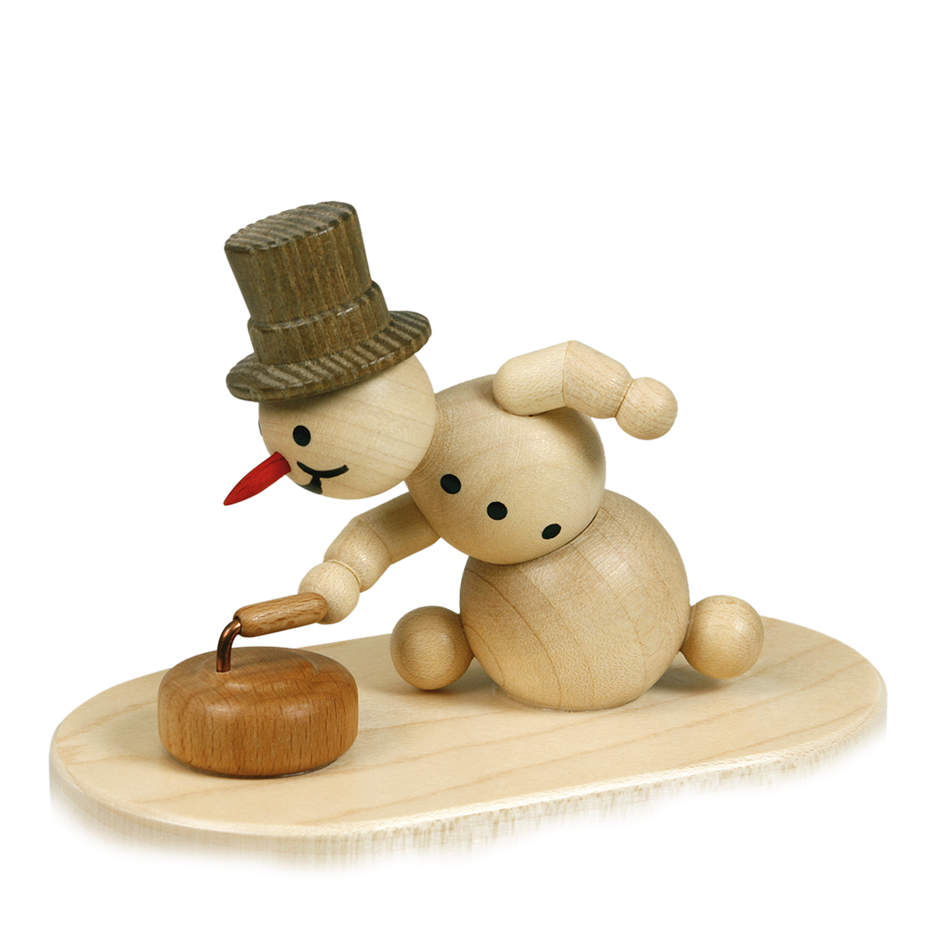 Schneemann Curlingspieler mit Stein, ohne Sockel
