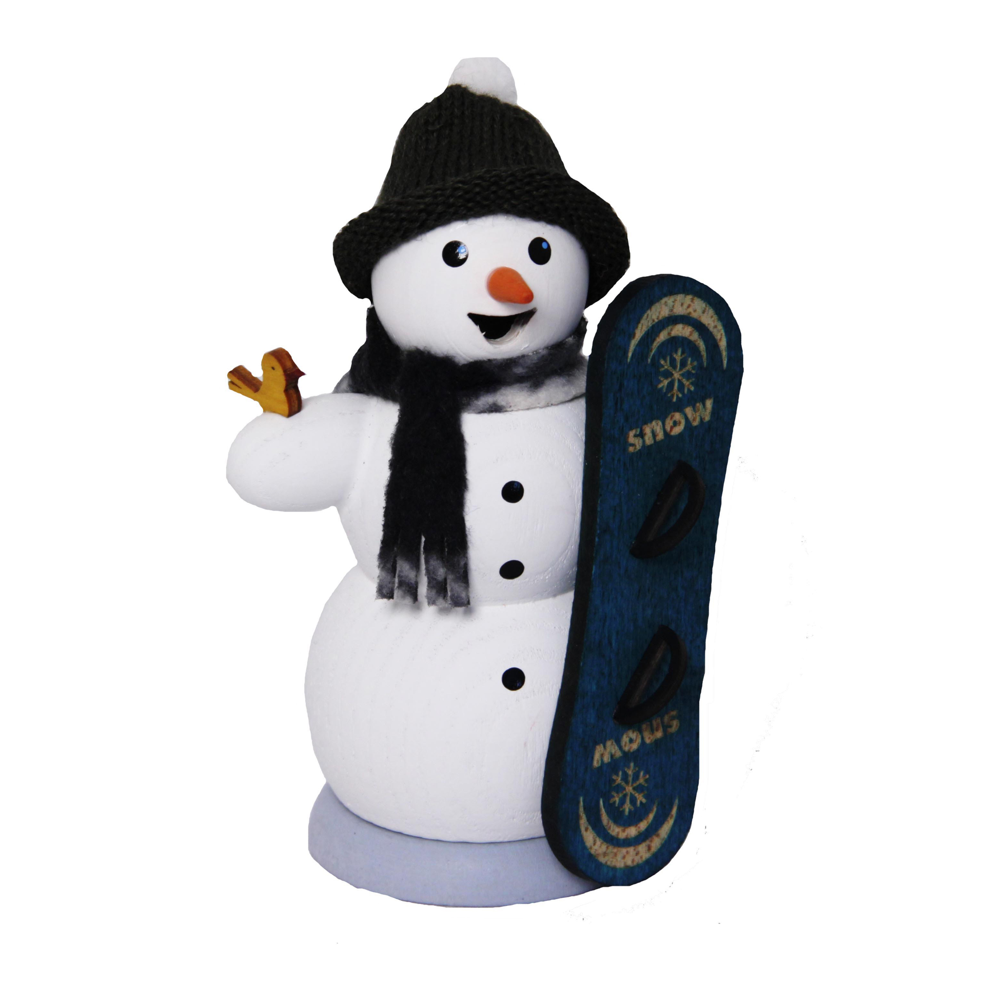 Schneemann mit Snowboard