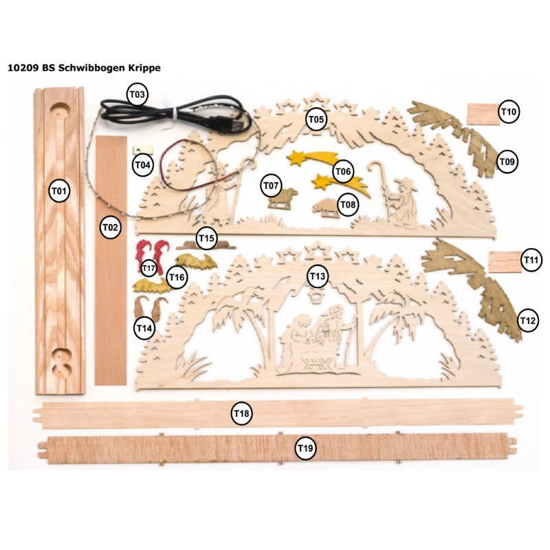 Bastelset Schwibbogen Krippe, elektrisch mit LED-Band
