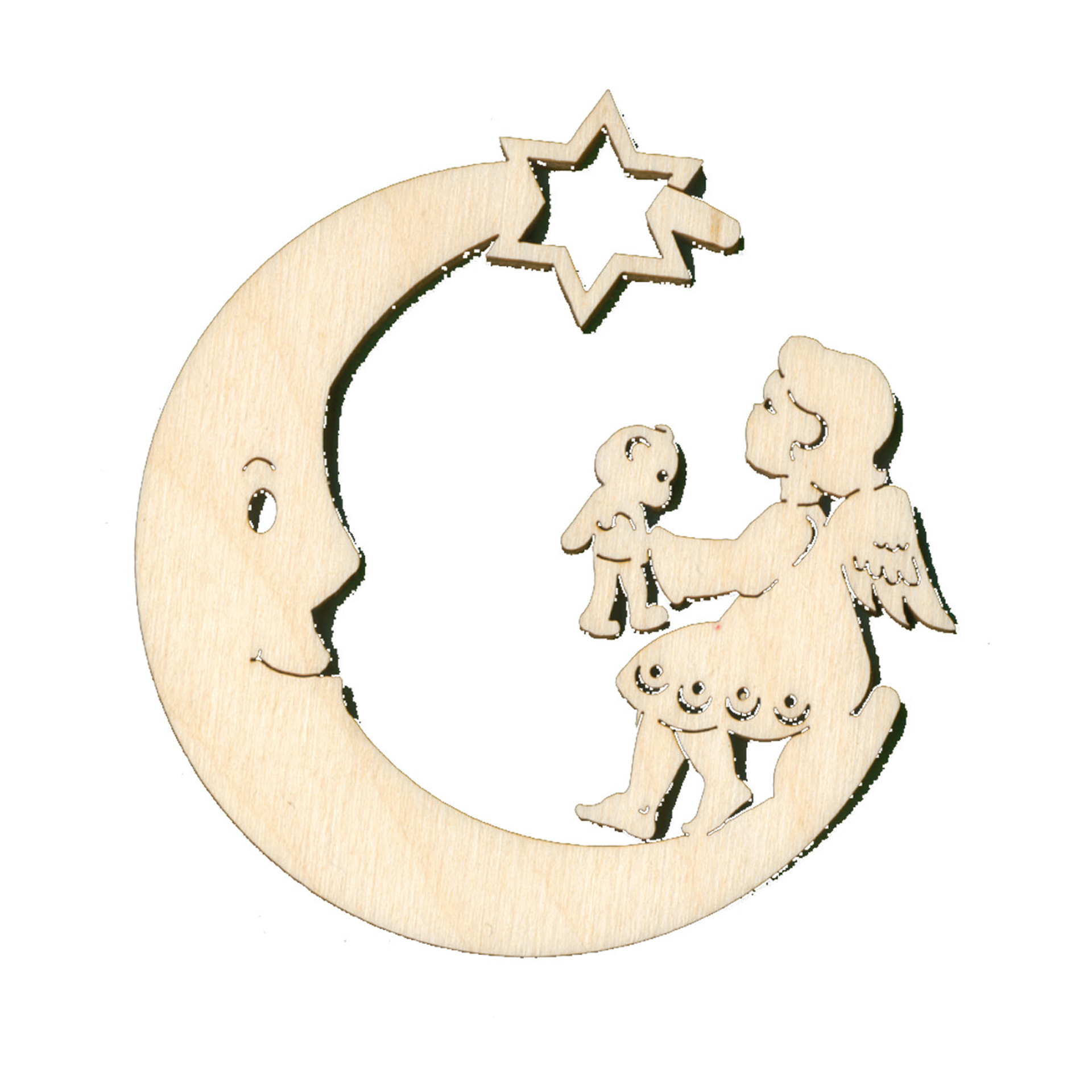 Baumschmuck Mond mit Engel und Teddy Baumschmuck Mond mit Engel und Teddy