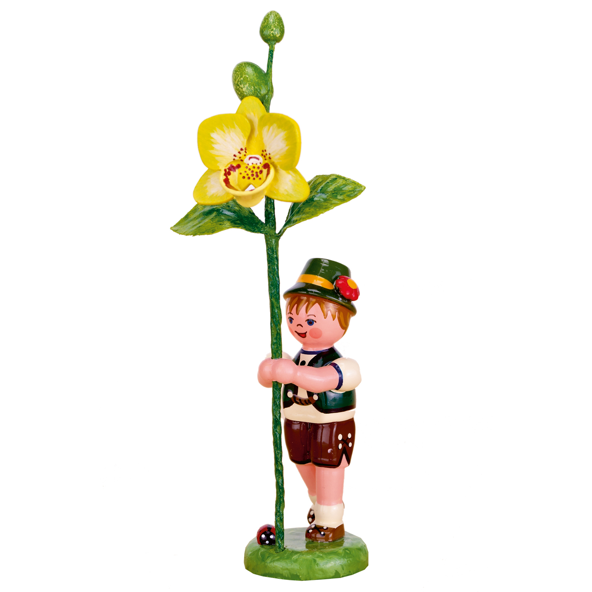 Blumenkind Junge mit Orchidee