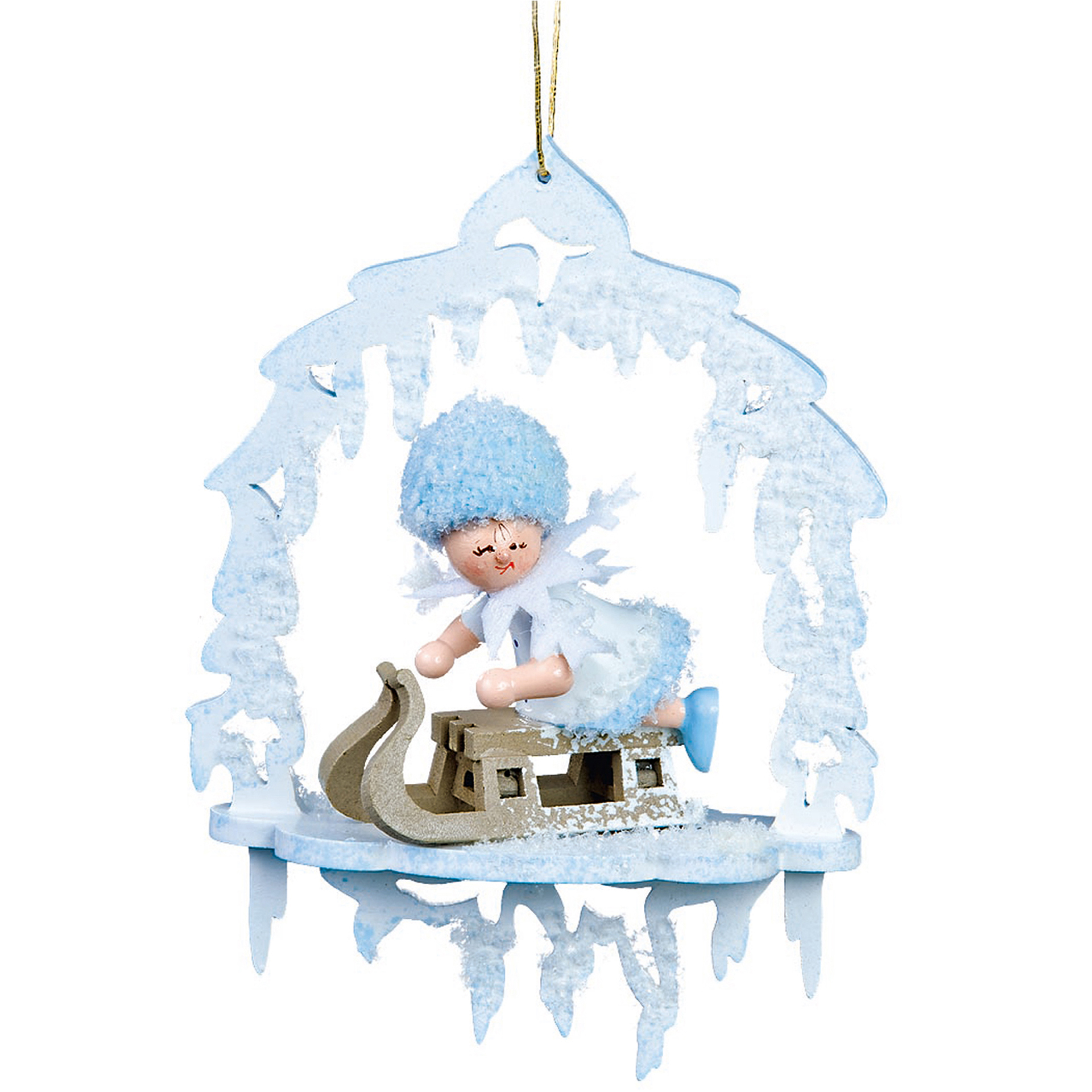 Baumschmuck Schneeflöckchen mit Schlitten