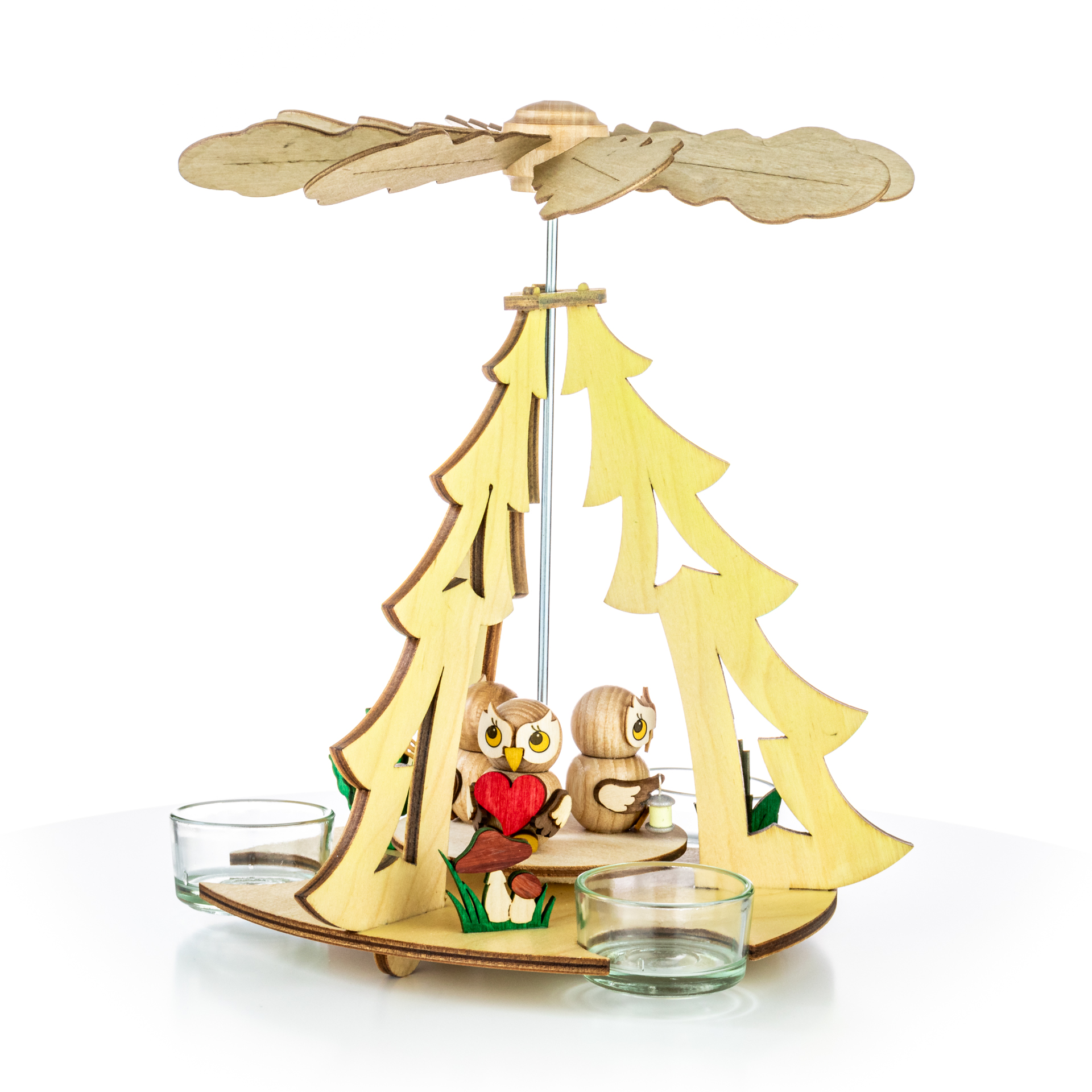 Teelichtpyramide mit Eulenkinder Teelichtpyramide mit Eulenkinder